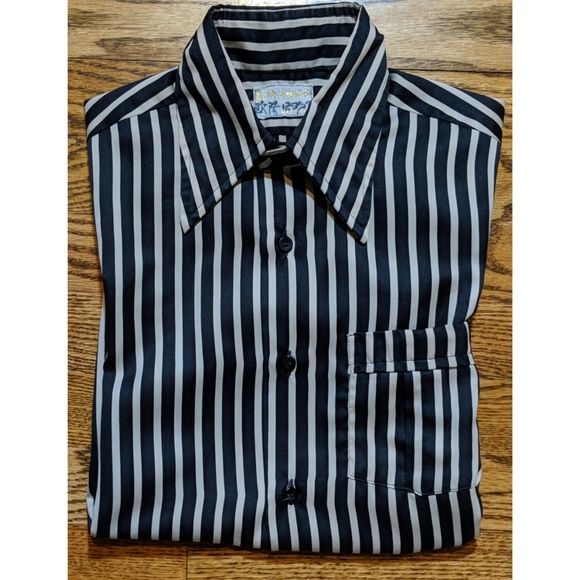 Silk Stripped Button Down Shirt Short Sleeve VNG - Picture 3 of 5